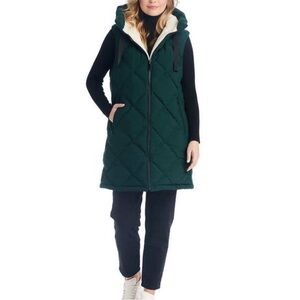 Koolaburra by Ugg Green reversible Sherpa diamond Quilted Hooded Vest